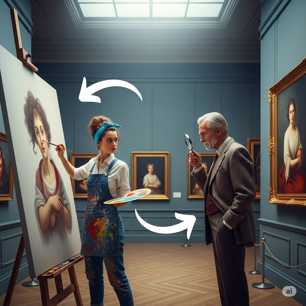 Artist painting in gallery